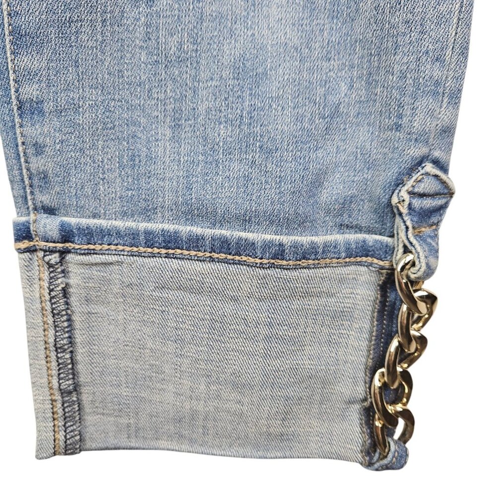 White House Black Market The Slim Ankle Mid Rise Jeans Size 4 Cuffed Chain Detai - Picture 8 of 12